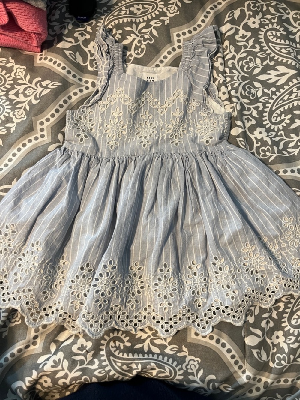 GAP Light Blue and White Striped Eyelet Dress